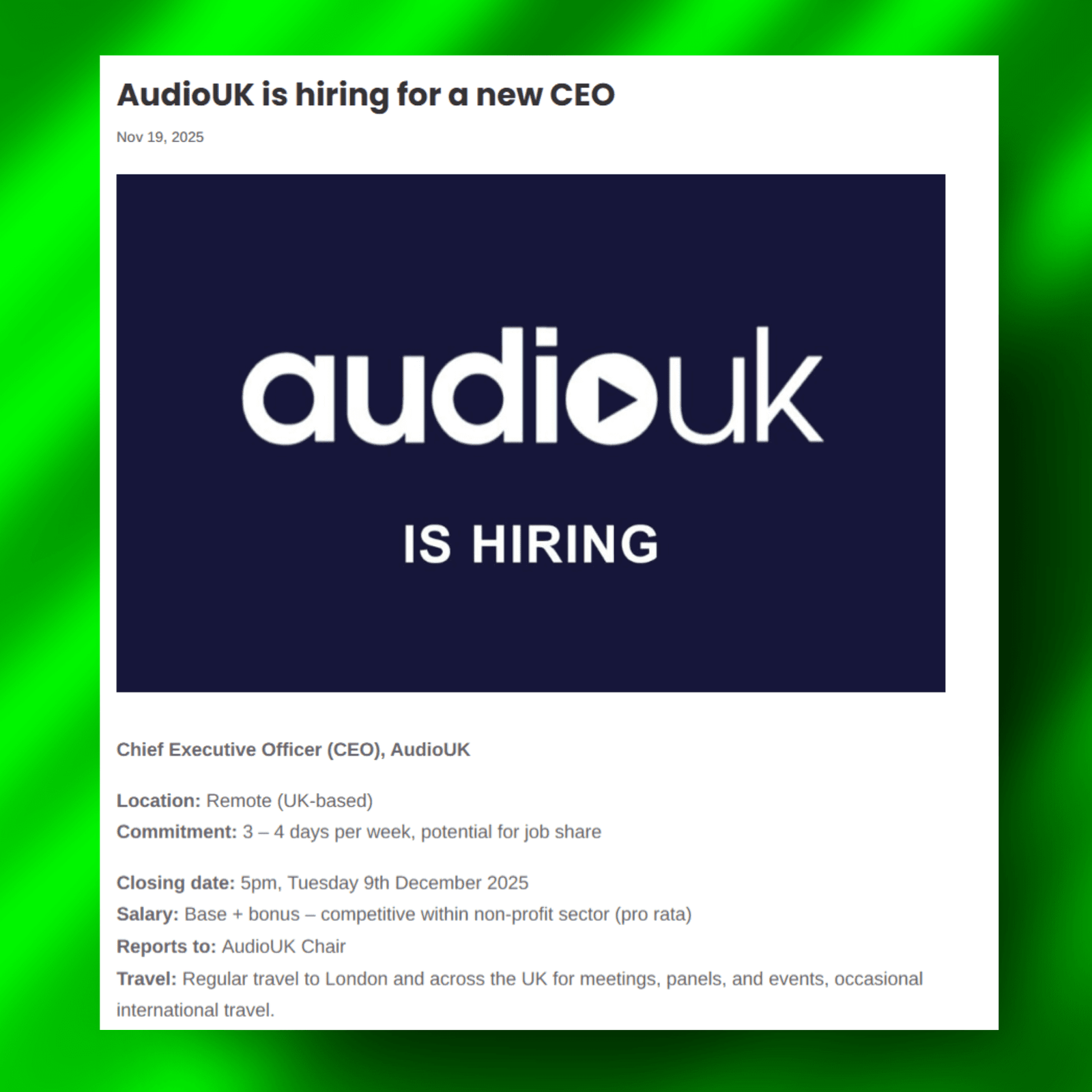AudioUK CEO job listing